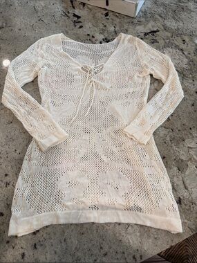 Women’s Crochet Swim Cover-Up Tunic - Cream